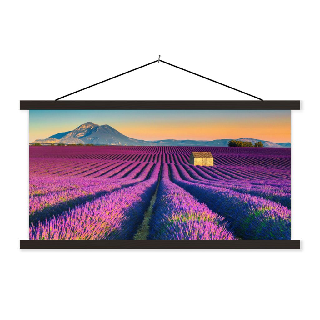 MuchoWow Textilposter Lavendel - Berg - Blumen 120x60 cm mit schwarzem Rahmen - Dekoration Schlafzimmer