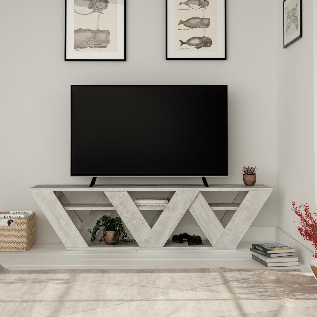 DECORTIE Ralla Moderner TV-Ständer Multimedia-Center TV-Element Altweiß mit Einlegeböden , 158 x 30 x 40 cm