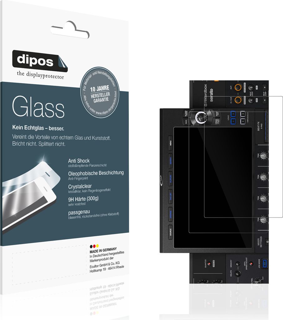 2x Schutzfolie für Pioneer XDJ-AZ - Anti-Shock 9H Folie dipos Glass Kunststoffglas