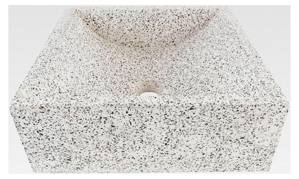 Eckiges Terrazzo Waschbecken 40 cm in Beige
