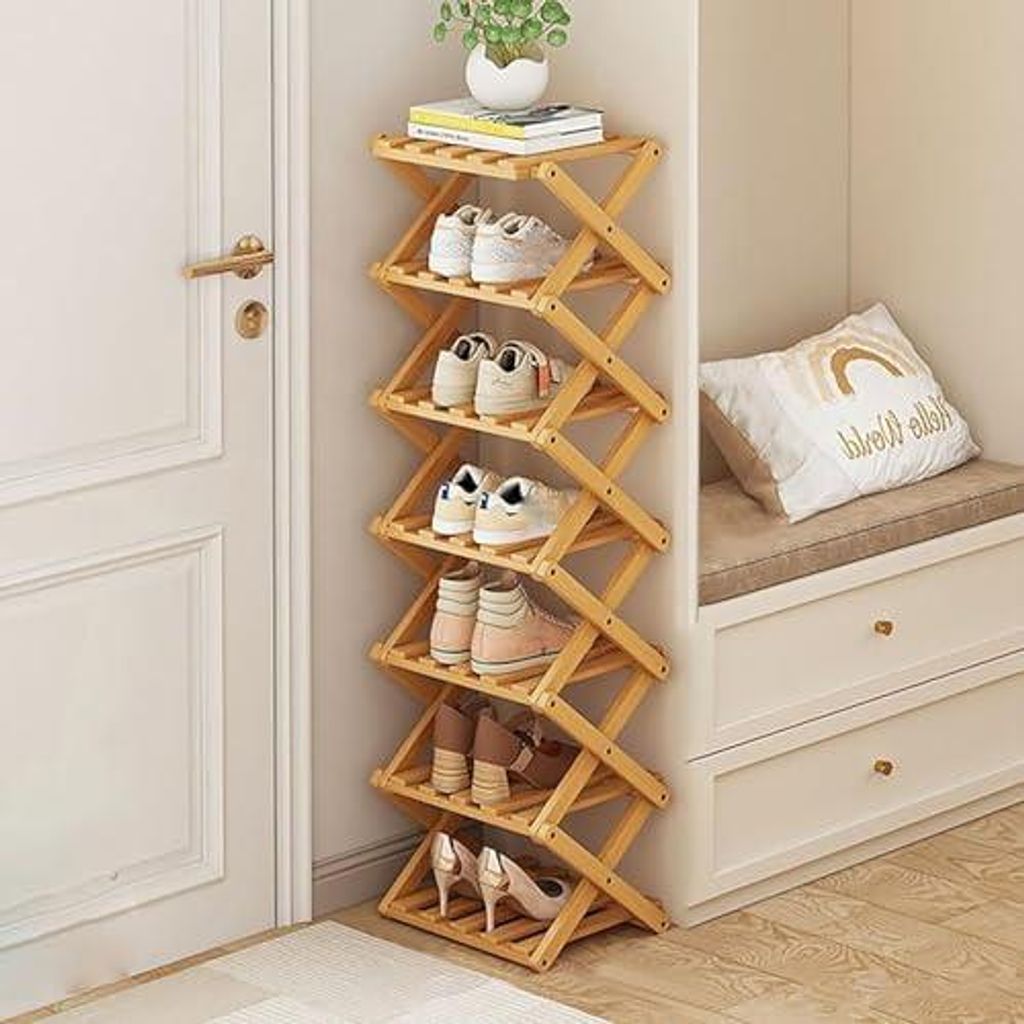 Vertikales schmales Schuhregal, 7 Etagen, tragbar, zusammenklappbar, ohne Installation, freistehendes Schuhregal für Korridore, Schlafzimmer, Wohn...