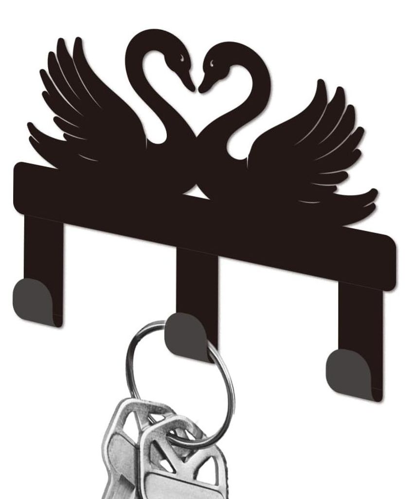 Schlüsselhalter in Schwanenform, zur Wandmontage, schwarz, 3 Haken