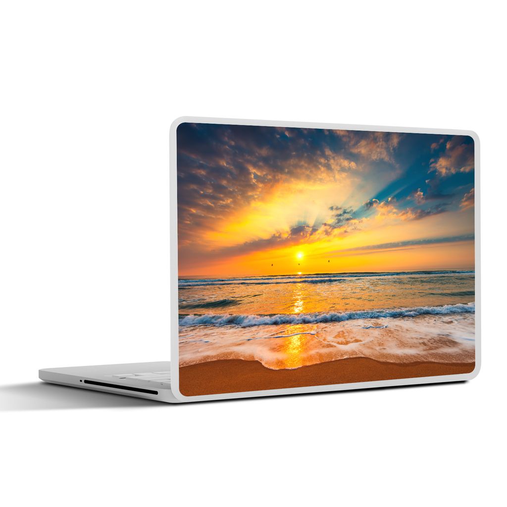 MuchoWow Laptop Aufkleber Sticker Cover Sonnenuntergang - Strand - Meer - Wolken - Orange 36.5x27.5 cm - Laptop-Sticker