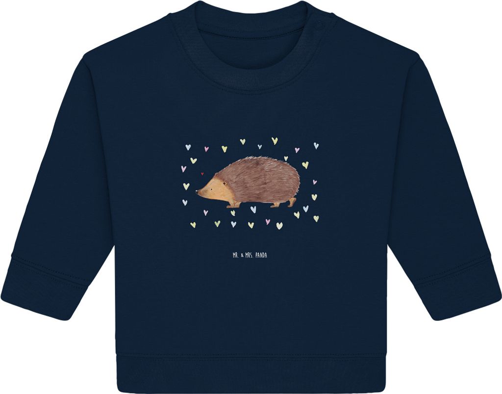 Mr. & Mrs. Panda Organic Baby Pullover Igel Herzen 24. - 36. Monat - French Navy - Geschenk, Lustige Sprüche, Liebe, Herz, Kuss, Bullover, Leben