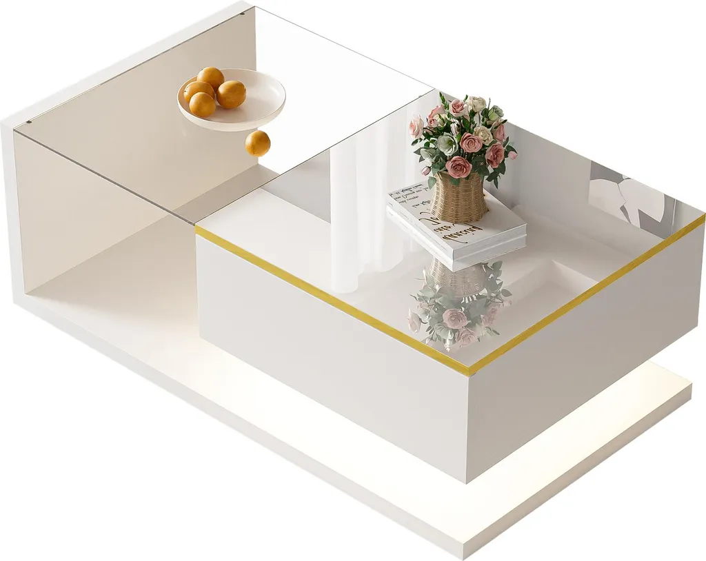 Tavolino da Caffè Moderno Fortuna Lai 90 cm Glossy White LED