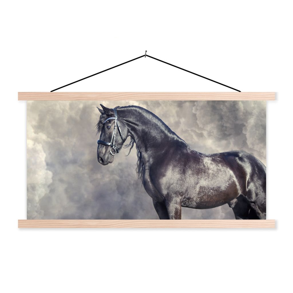 MuchoWow Textilposter Friese - Pferde - Porträt 120x60 cm mit holzfarbenen Rahmen - Klemmleiste