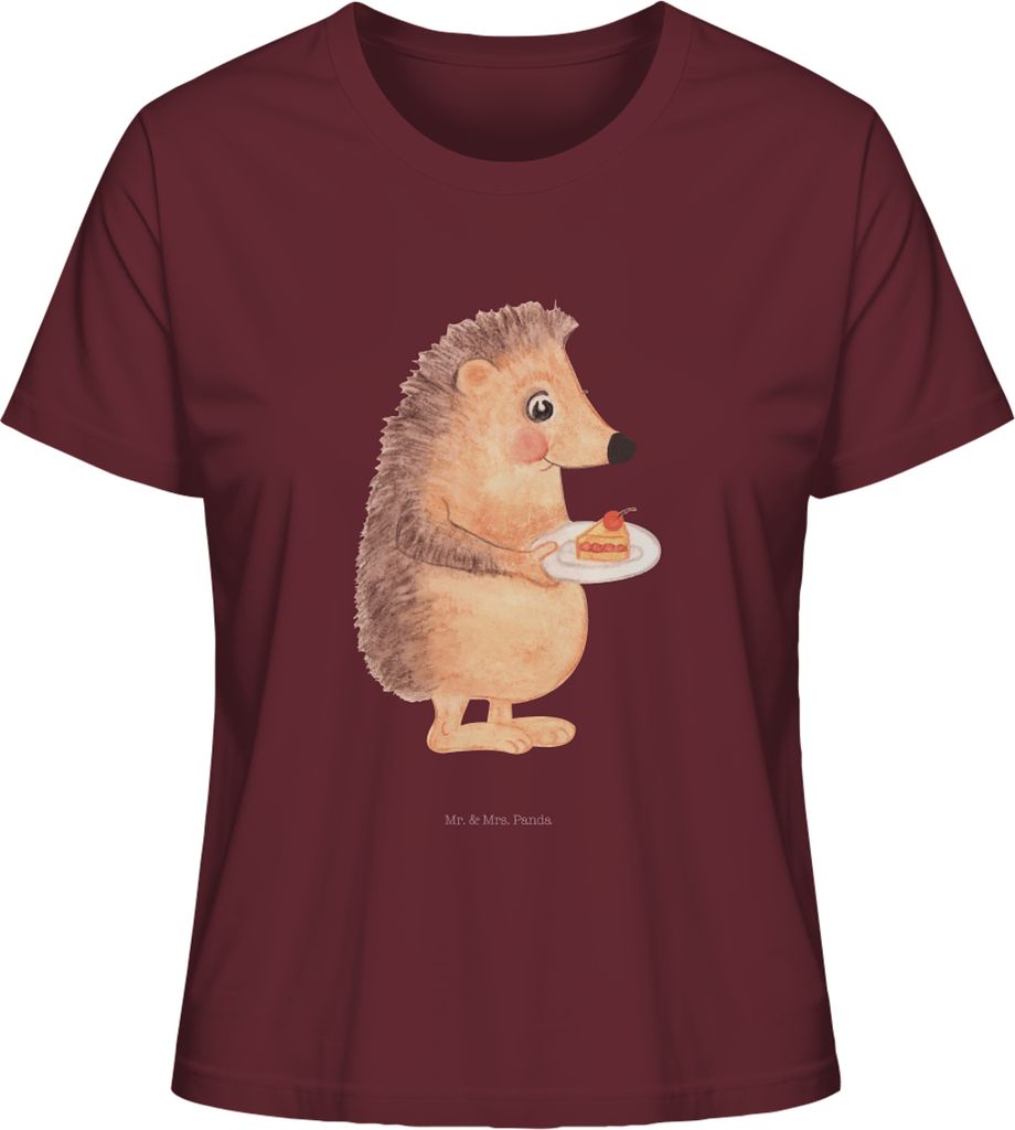 Mr. & Mrs. Panda Damen T-Shirt Igel Kuchenstück Größe S - Burgundy - Geschenk, Basic Shirt, Oberteil, Kuchen Backen, Torte, Lustige Sprüche, Ba...