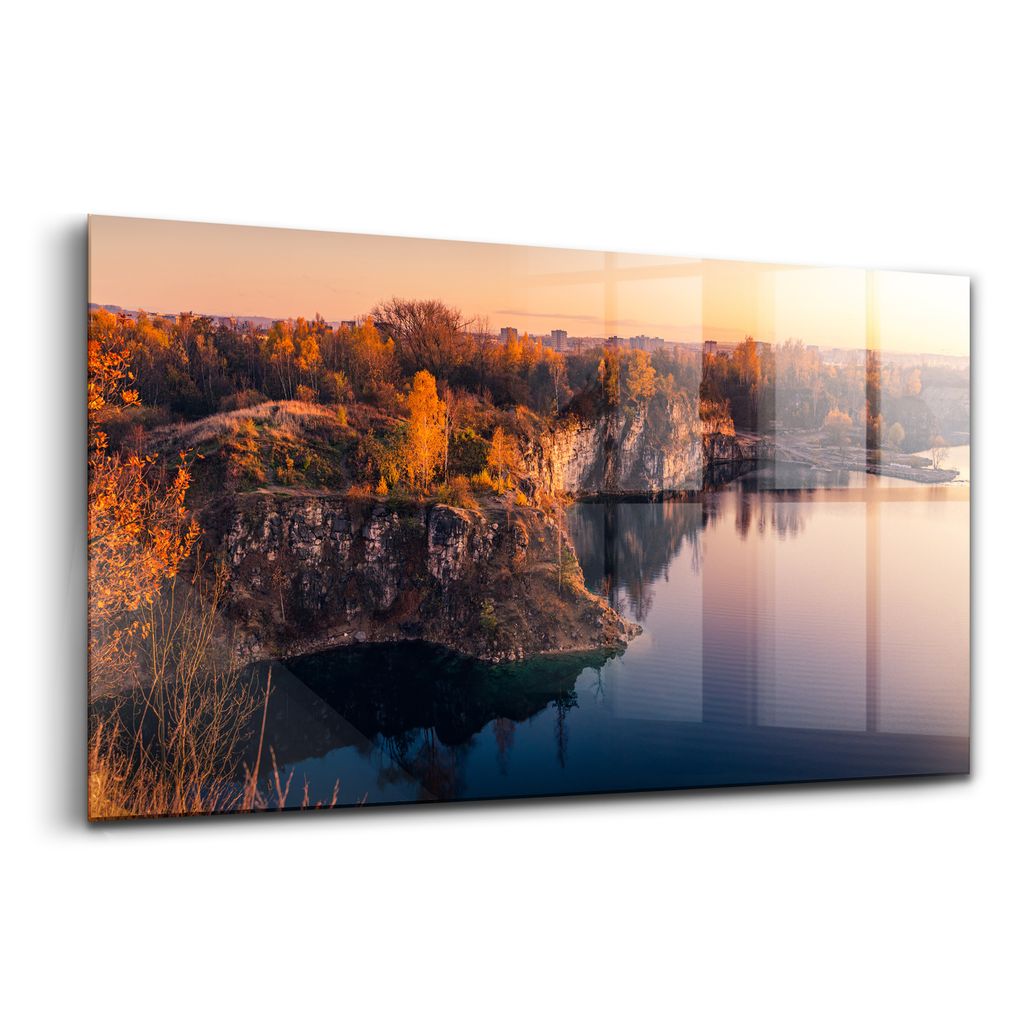 Glasmalerei - dekorative Malerei - moderne Malerei - 140x70 - Krakauer See Zakrzówek Herbst