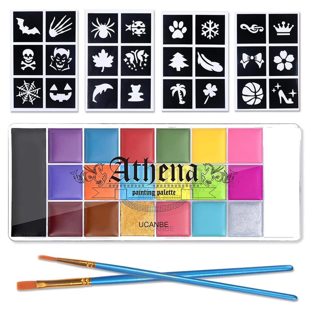 Körperfarben Set 20 Farben mit 10 Pinseln, Halloween Gesichtsfarbe für Theaterschminke, Kinderschminken, Babybauch Bemalen, Schminke Karneval
