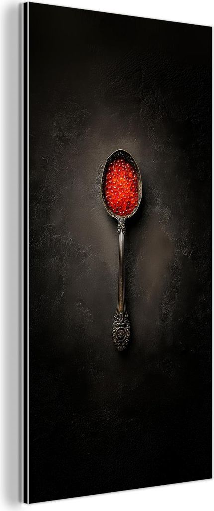 MuchoWow Wanddekoration Metall Metallbild Wandkunst 40x80 cm Schwarz - Löffel - Kaviar MuchoWow Aluminium Gemälde - Wanddekoration - Industrial