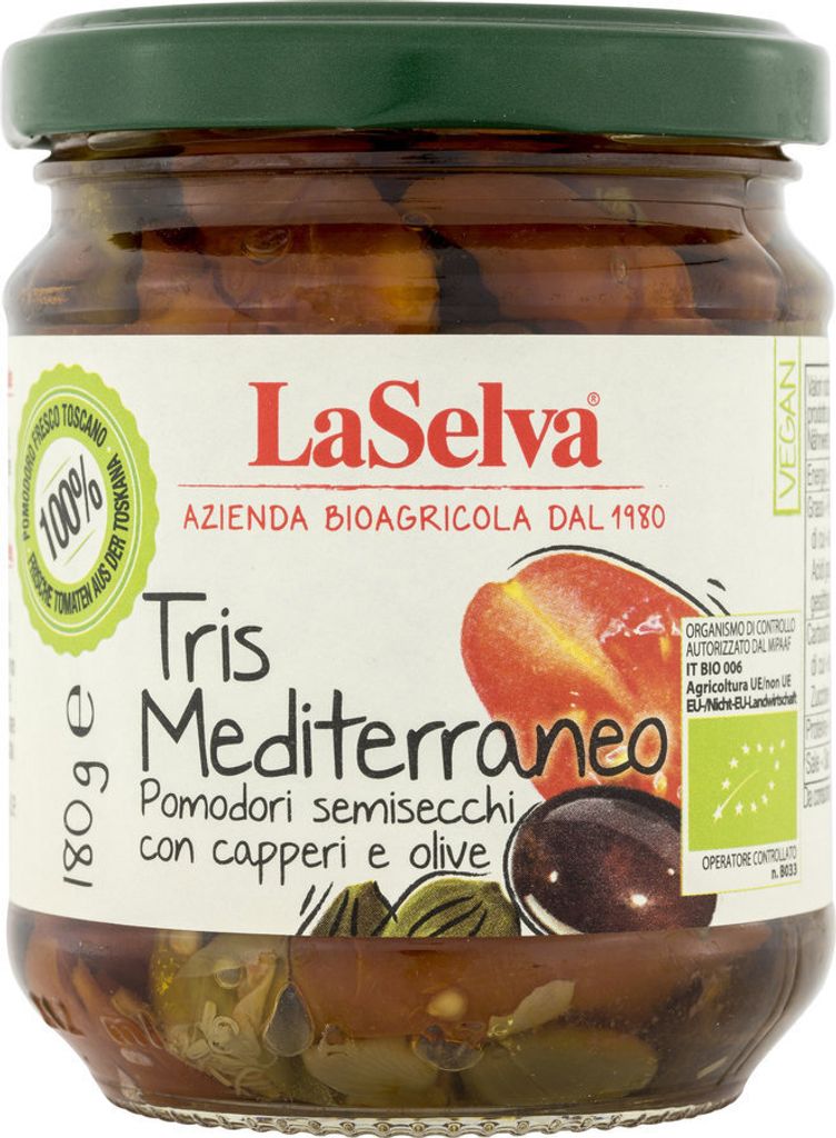Tris mediterraneo - Pomodori, olive e capperi sott'olio Immagine del prodotto 