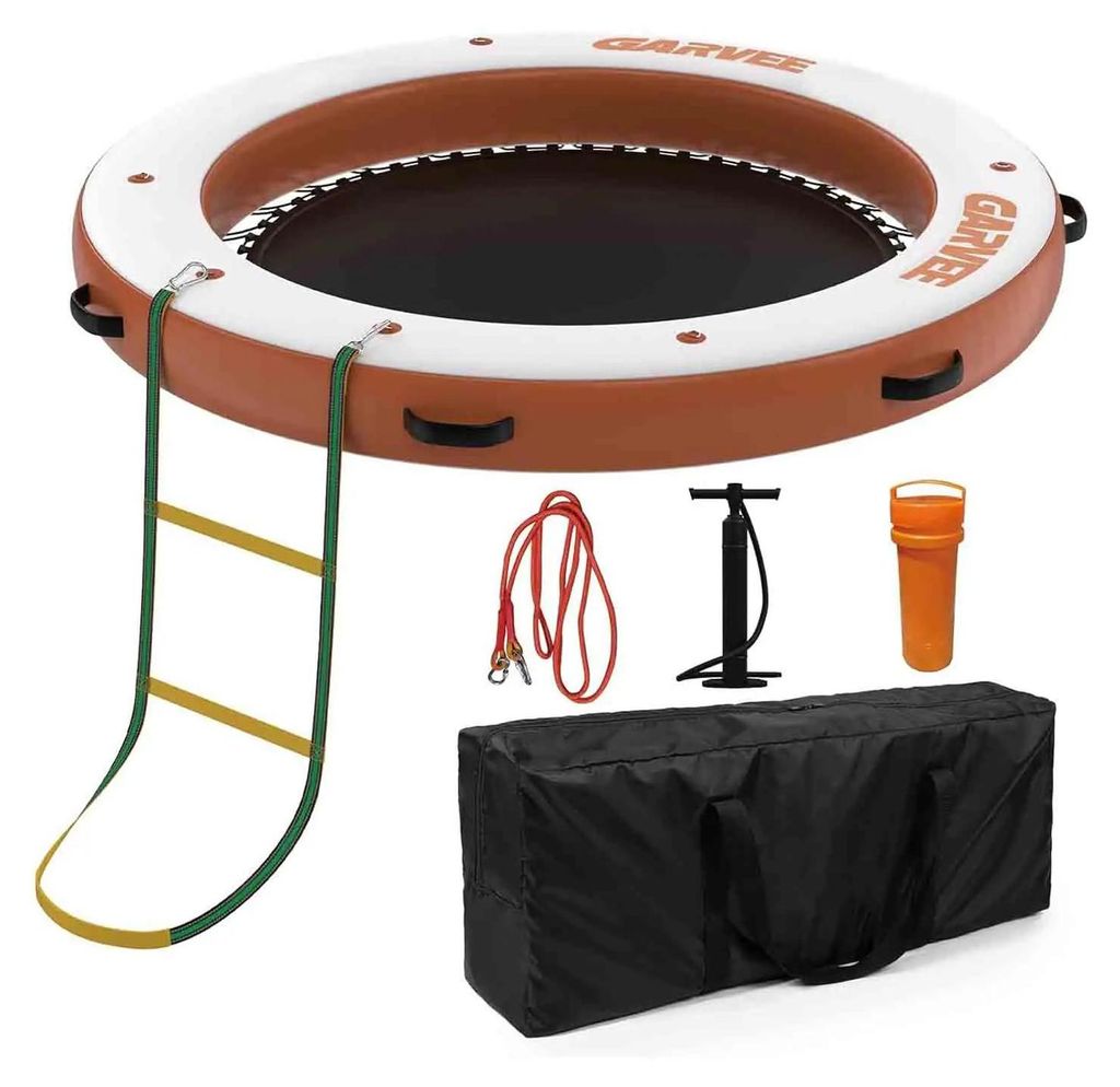 Aufblasbare Schwimmplattform - Rund Ø 244 cm - Mesh-Schwimmbereich - Rutschfestes EVA-Deck - Leiter - PVC - Für See, Pool, Boot - Ab 14 Jahren