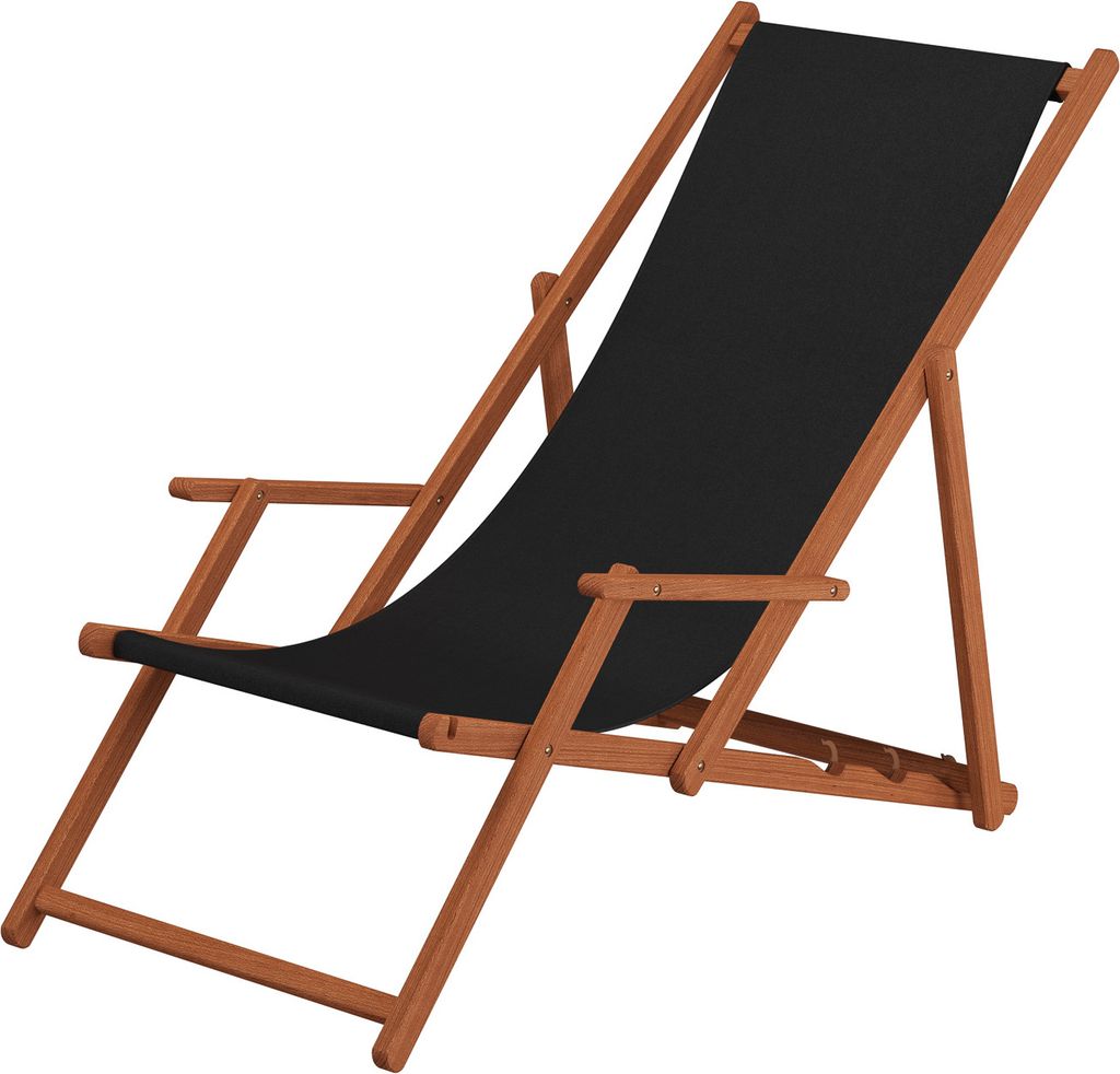 Liegestuhl schwarz Tisch Deckchair Buche Gartenstuhl Sonnenliege Relaxliege Strandliege 10-305T