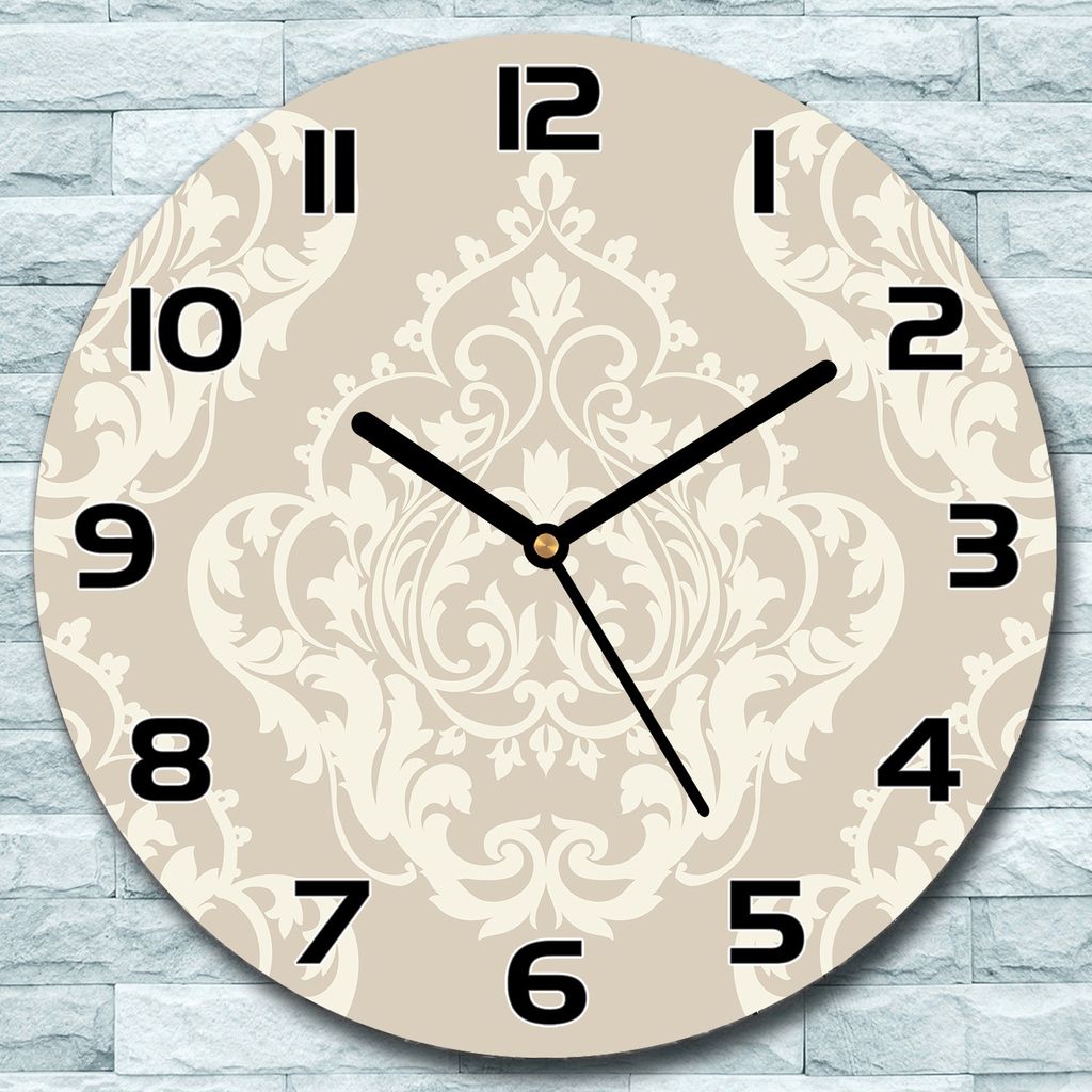 Wanduhr aus Glas Rund fi 30 Barockes braun Weiß Quarz Deko Schlafzimmer Büro