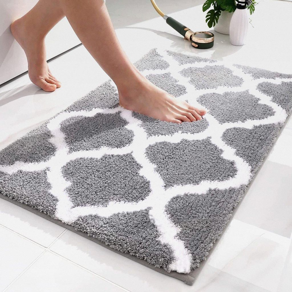 rutschfest Badematte Badezimmerteppich Waschbar Hochflor Badteppich Flauschige Mikrofaser Badvorleger- 40 x 60 cm, Grau