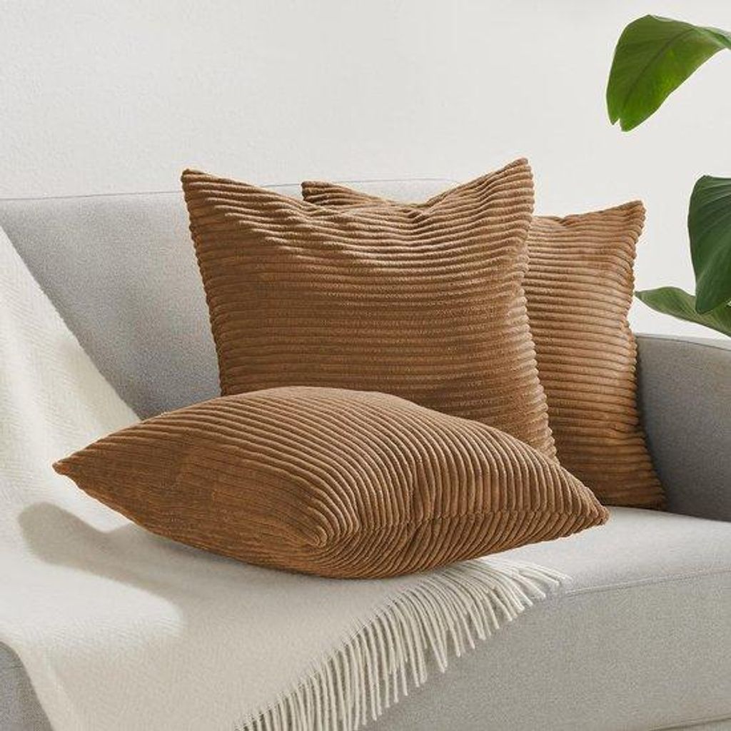 Famanu Kissenbezüge Set 2 Stück Corduroy mit Reißverschluss 30 x 50 cm almond brown