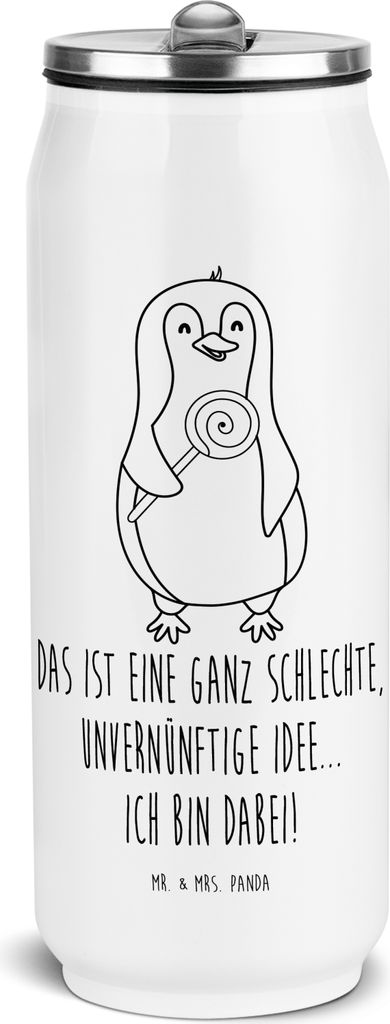 Mr. & Mrs. Panda Edelstahl Trinkflasche Pinguin Lolli - Weiß - Geschenk, Spruch, Unvernünftig, Thermoflasche, Süßigkeiten, Rabauke, Wasserflasc...