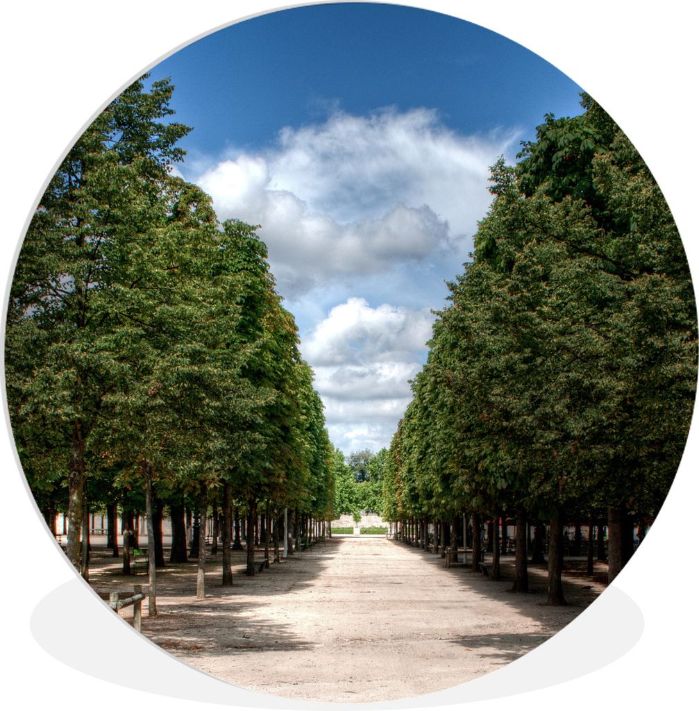 MuchoWow Rundes Wandbild - Runde Bilder Der Garten des Louvre-Museums mit schönen grünen Bäumen Ø 90 cm Kreis Wanddekoration Kunststoff - Wan...