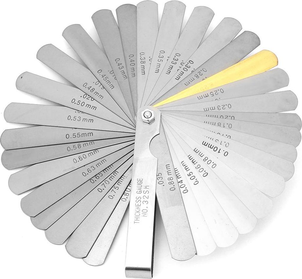 Fühlerlehre mit 32 Blättern, metrisch, 0,04–0,88 mm Dicke, Edelstahl, Spaltmesswerkzeug