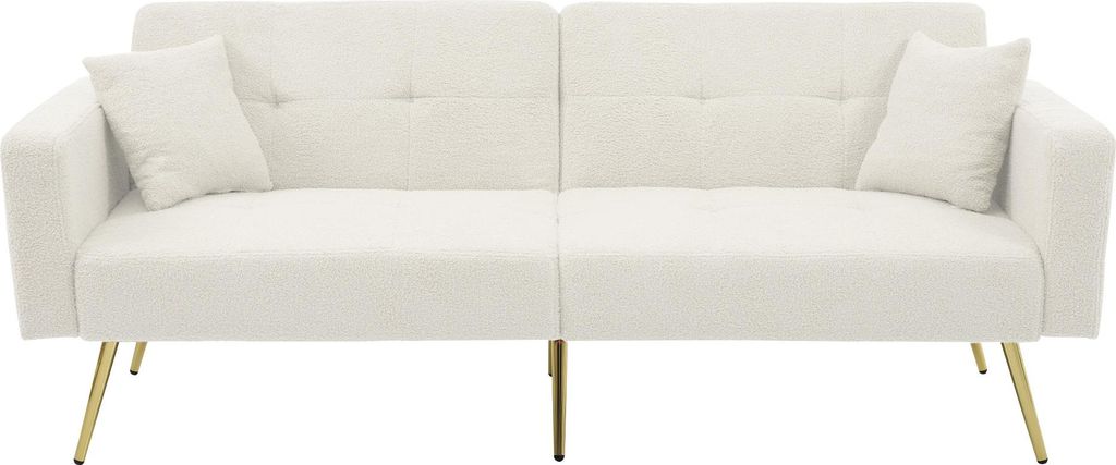 Sweiko Schlafsofa mit Bettfunktion, verstellbarem Winkel, goldenen Beinen, mit Kissen und seitlichen Aufbewahrungstaschen