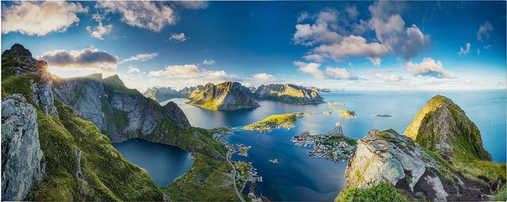 Leinwandbild Maritim 40 x 100 cm - Wandbild Grün Grau - Keilrahmen Meer Wohnzimmerdeko Wanddeko Wandgemälde