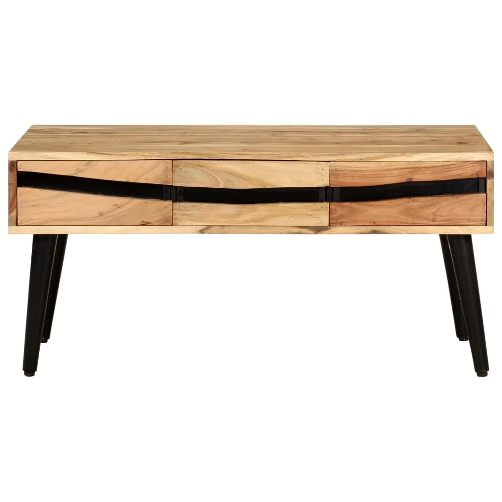 Table Basse en Bois Massif d'Acacia Robuste 88x50x42 cm Finition Brute