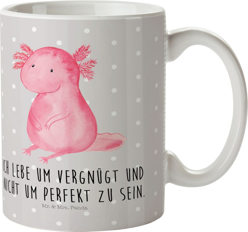 Mr. & Mrs. Panda Plastikbecher Axolotl Niedlich - Grau Pastell - Geschenk, Weisheit, Lebensweisheit, Pott, Axolot, Mehrwegbecher, Kindertasse, Camp...