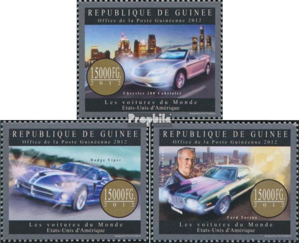 Briefmarken Guinea 2012 Mi 9527-9529 (kompl. Ausgabe) postfrisch Autos der USA (Chrysler 200 Cabriolet)