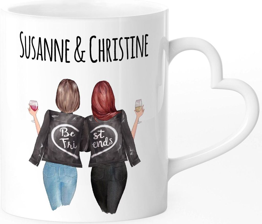 Tasse beste Freundin personalisiert anpassbares Geschenk Freundschaft Best Friends mit Herz-Henkel SpecialMe Herz weiß Herz-Tasse