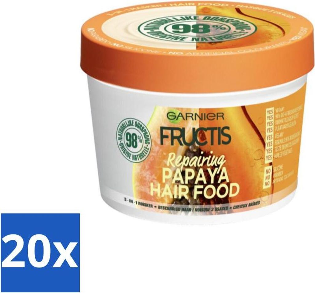 Garnier - Fructis Hair Food Papaya - 3-in-1 Haarmaske - Strapaziertes Haar - 400 ml - Vorteilspack - 20 Stücke