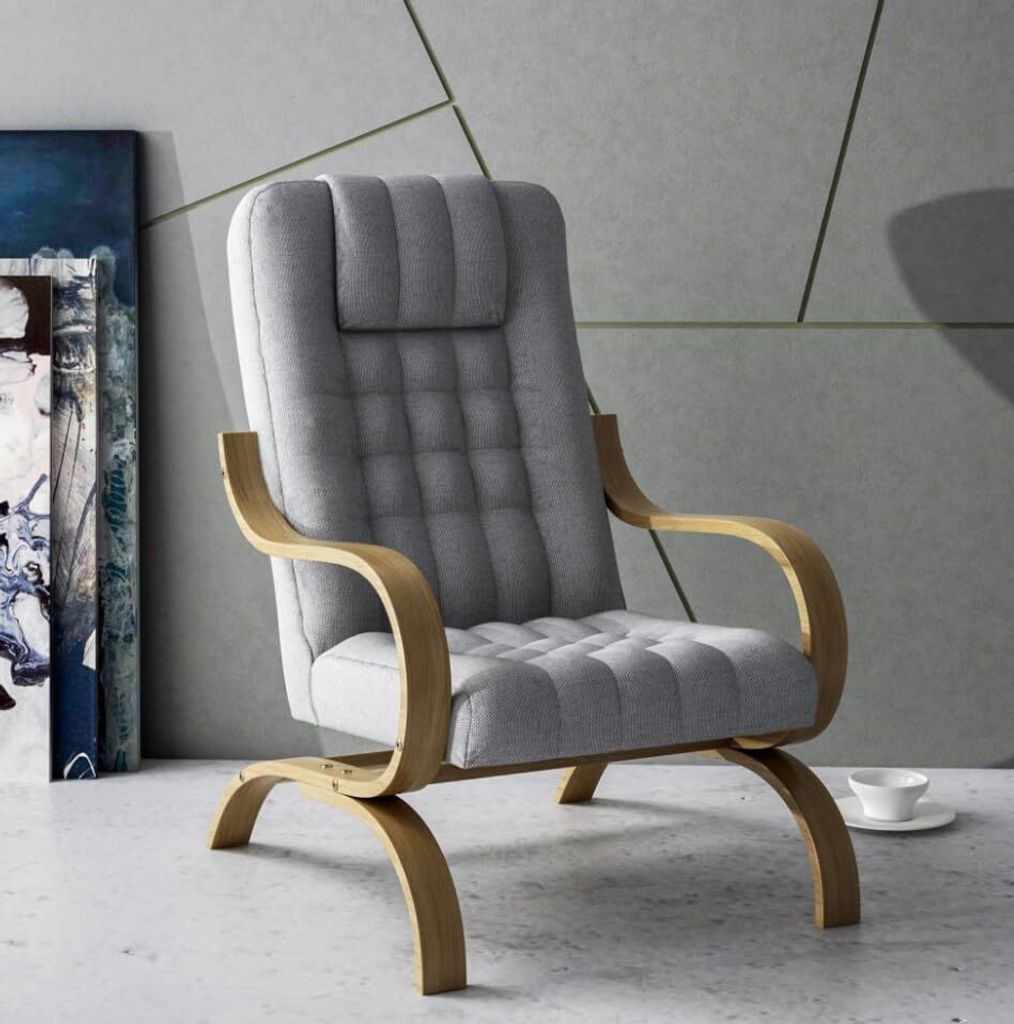 LIKMA Grau Bequemer Sessel Mit Armlehnen Buchenholz-Gestel 150 Kg Tragkraft Wohnzimmer Büro Lounge B 64 cm x H 97 cm x T 83 cm
