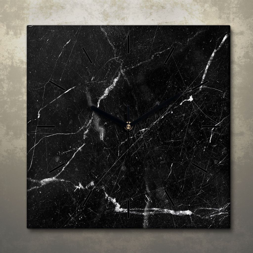 Wohnzimmer Leinwand Uhr Geräuschlos Küche 30x30 Schwarzer, Marmor, Textur, schwarze Zeiger