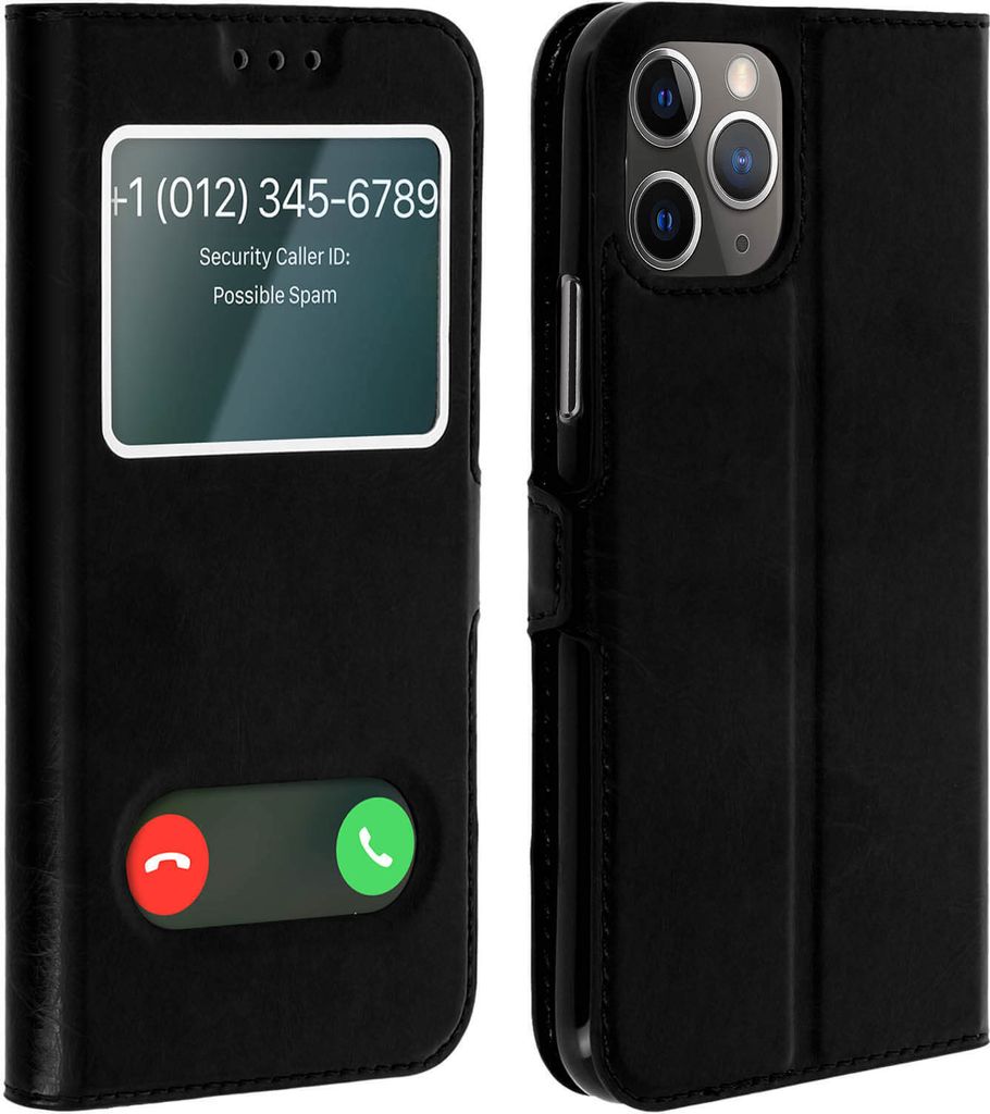 Avizar, Apple iPhone 11 Pro Flip Cover Doppelfenster & Standfunktion, Schwarz