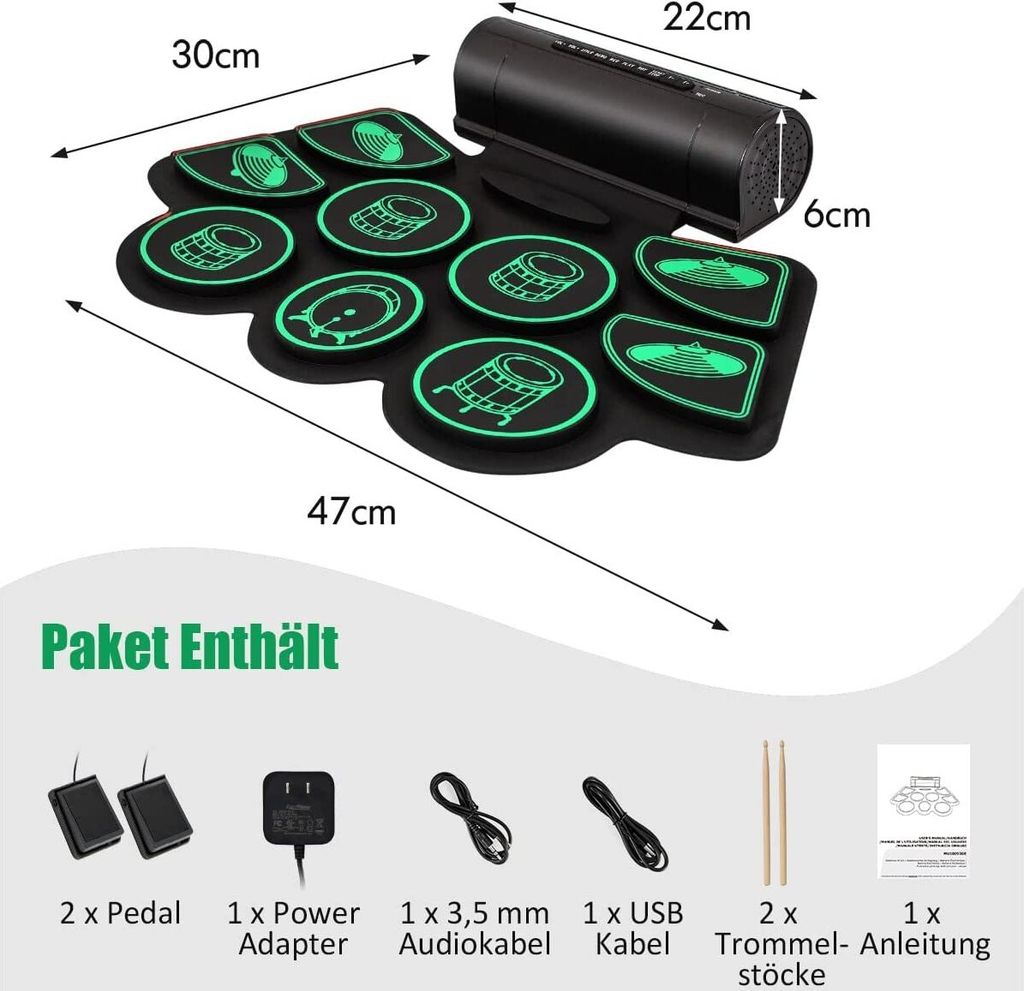 Schlagzeug Elektronisch mit 9 Pads, Aufrollbar E-Drum Set Produktbild 6