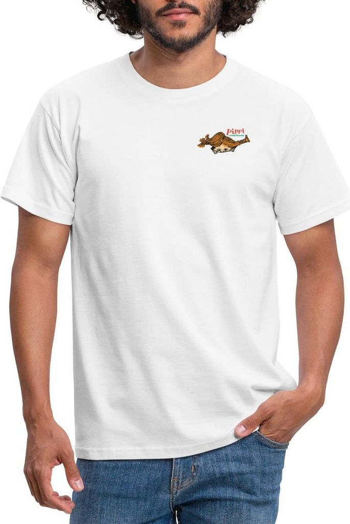 Spreadshirt Pippi Langstrumpf Auf Der Lauer Männer T-Shirt, XXL, Weiß