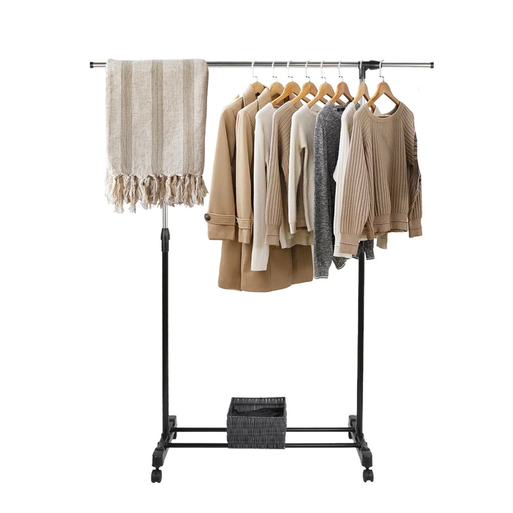 Kleiderstange Ausziehbar Kleiderrständer mit Rollen Garderobenstange Höhenverstellbar Metall