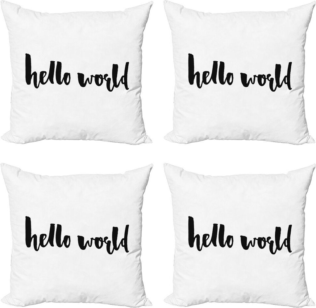 ABAKUHAUS Hallo Welt Kissenbezug Set (4 Stück), Moderne Sagen Hallo Welt, Moderner Doppelseitiger Digitaldruck, 45 cm x 45 cm, Charcoal Grau und W...