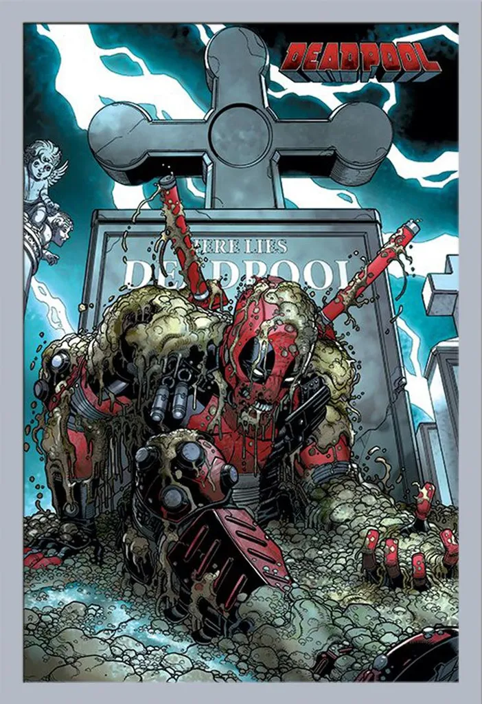 Décoration murale Deadpool Grave encadré pour salon ou salle de jeux