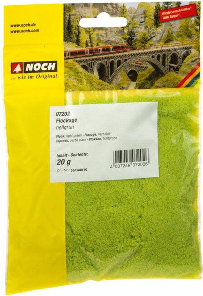 NOCH Flockage, hellgrün für Modellbau Landschaftsgestaltung, 20 g Beutel, ideal für Bodendecker & Bäume in H0 bis Z