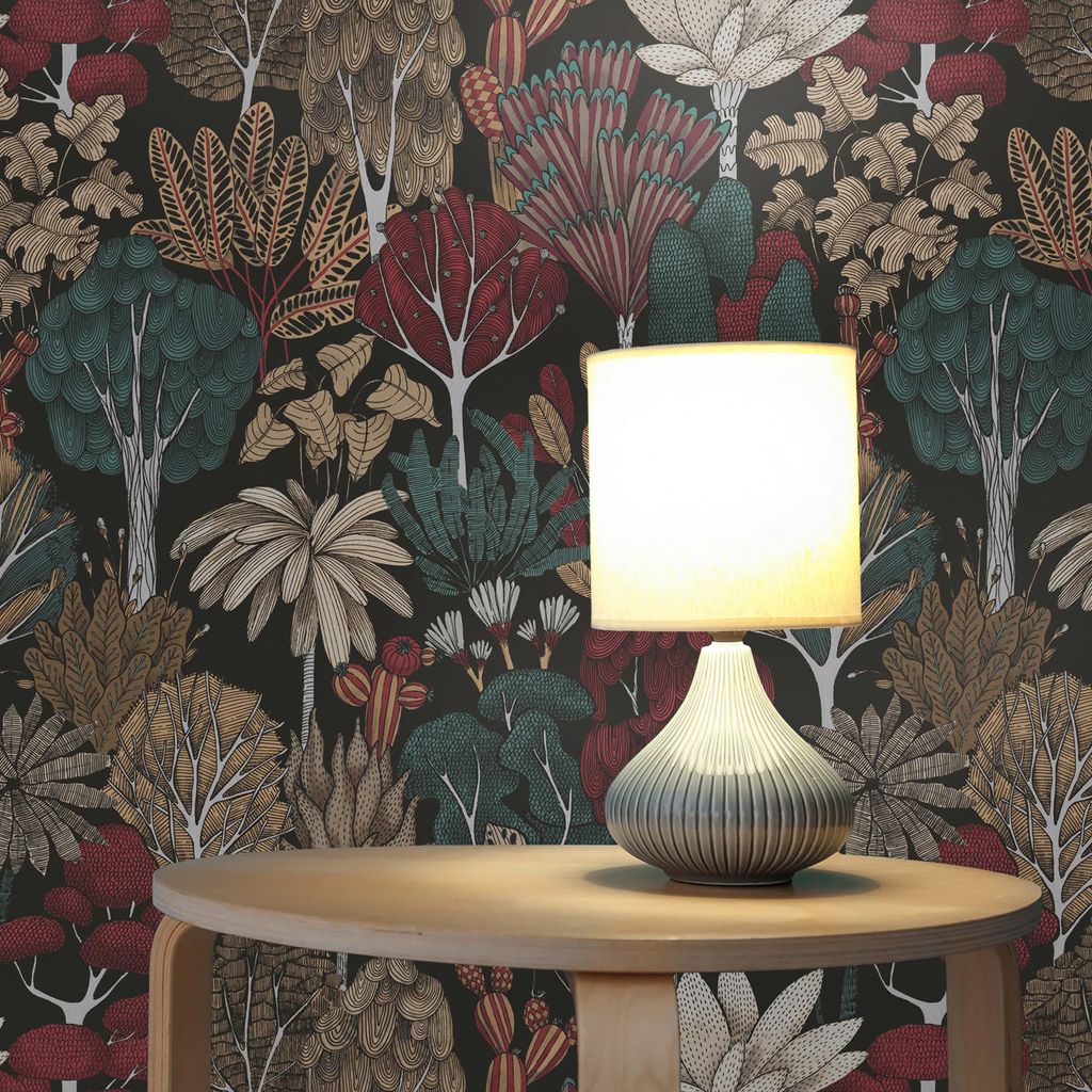 TADESSI Tapete Wald und Blätter Camilla M1-No.569 Vliestapete Schwarz Grün Dschungeltapete Wohnzimmer Schlafzimmer Küche