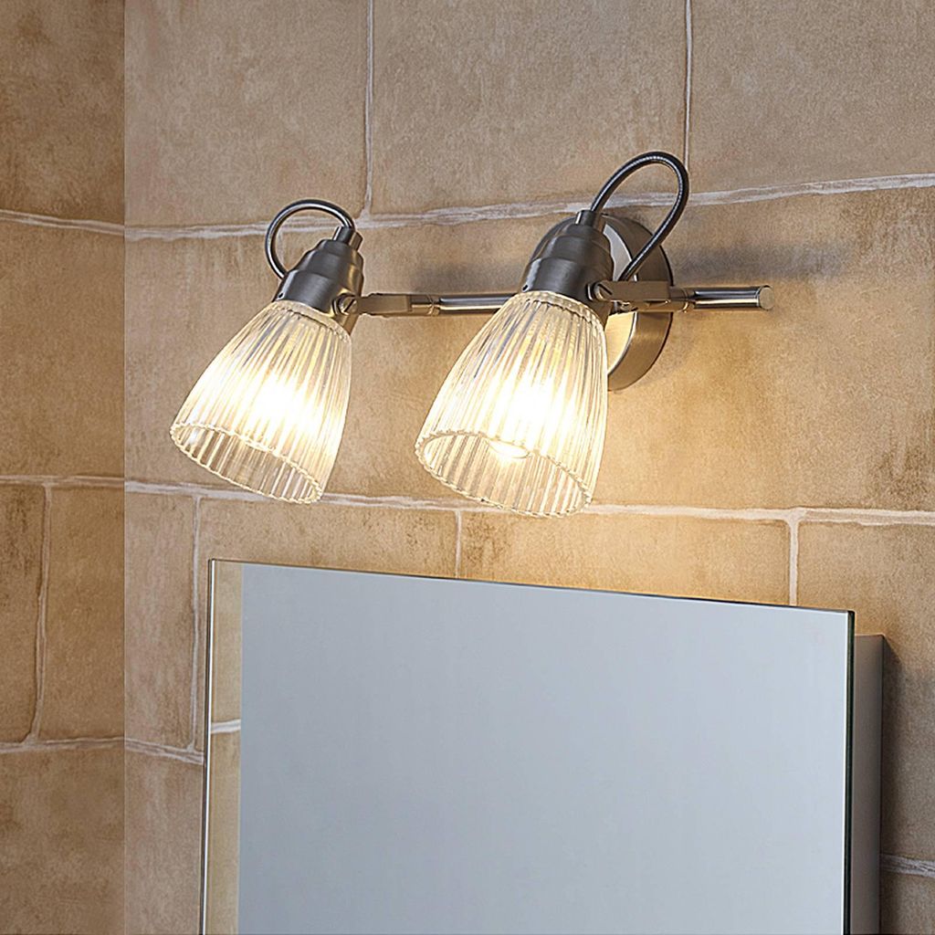 Lindby Bad-Wandleuchte Kara, 31 cm, 2-flg., Glas, IP44, G9 Produktbild 