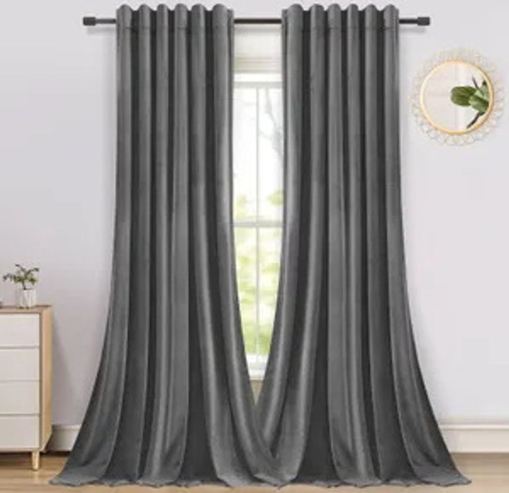 2er Set Verdunkelungsvorhang Kräuselband Samtvorhang Blickdichte Thermovorhang Hitzeschutz für Deko Schlafzimmer Wohnzimmer, 132x244cm, Grau