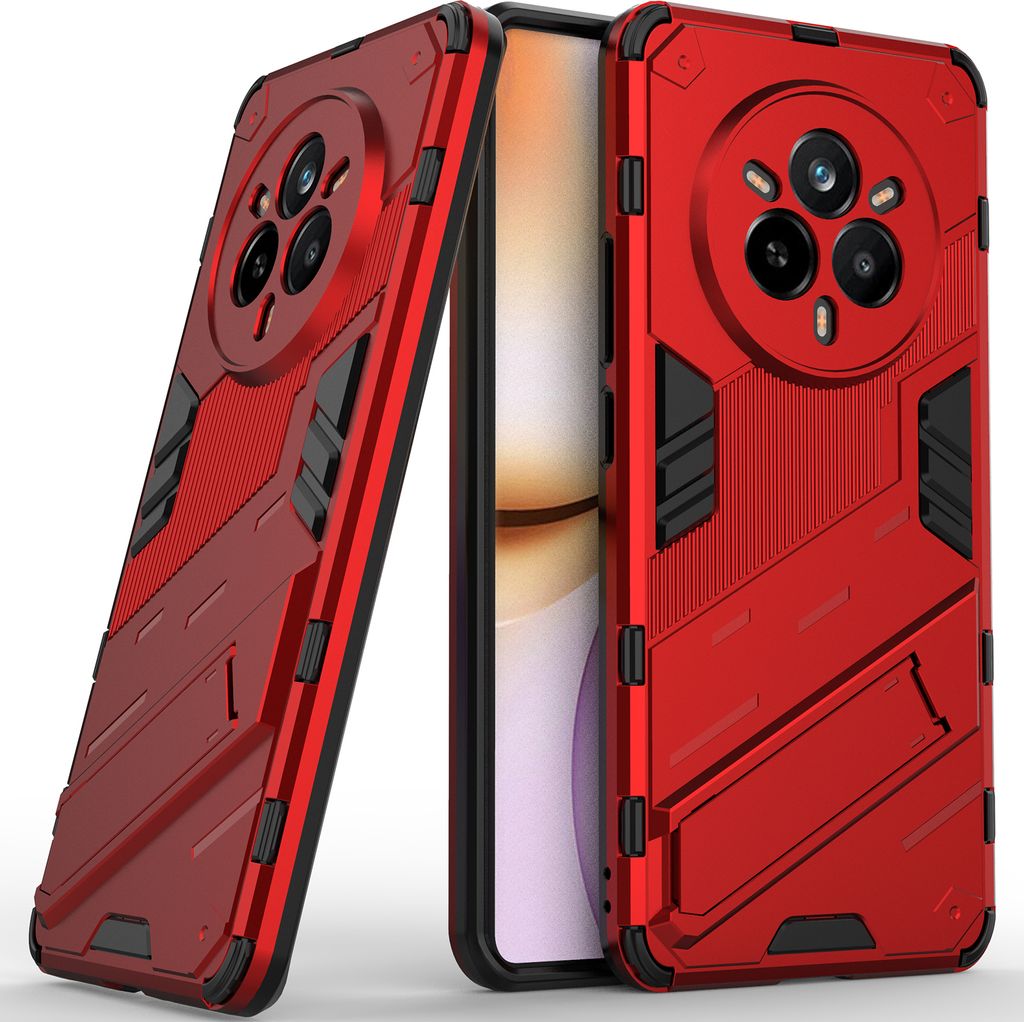 Armor Hülle für Realme 14 Pro 5G Hybrid PC TPU Bumper Stoßfestes Schutzhülle mit Standfunktion Rot