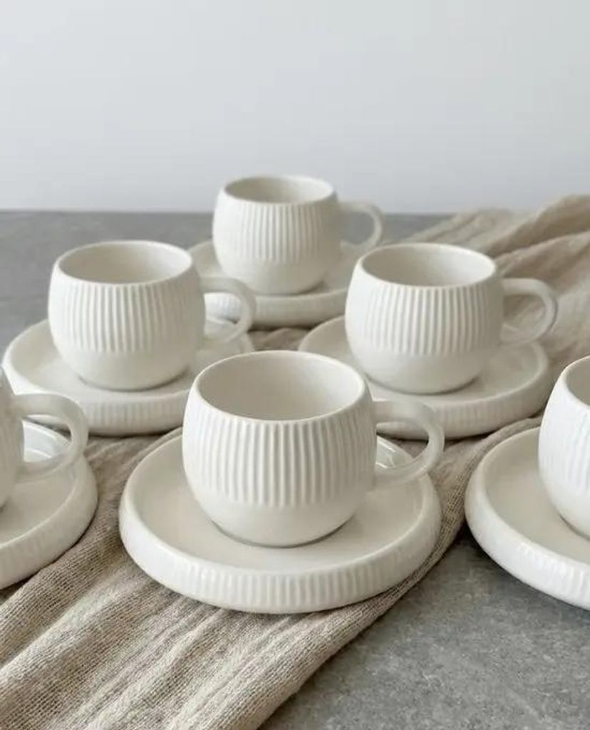 Bavary - Kaffeetassen-Set - Chubby Lines - 12-teilig - 120 ml - Weiß