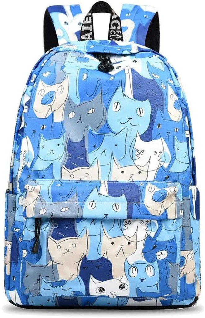 Sac à dos d'école chat bleu imperméable avec compartiment PC portable