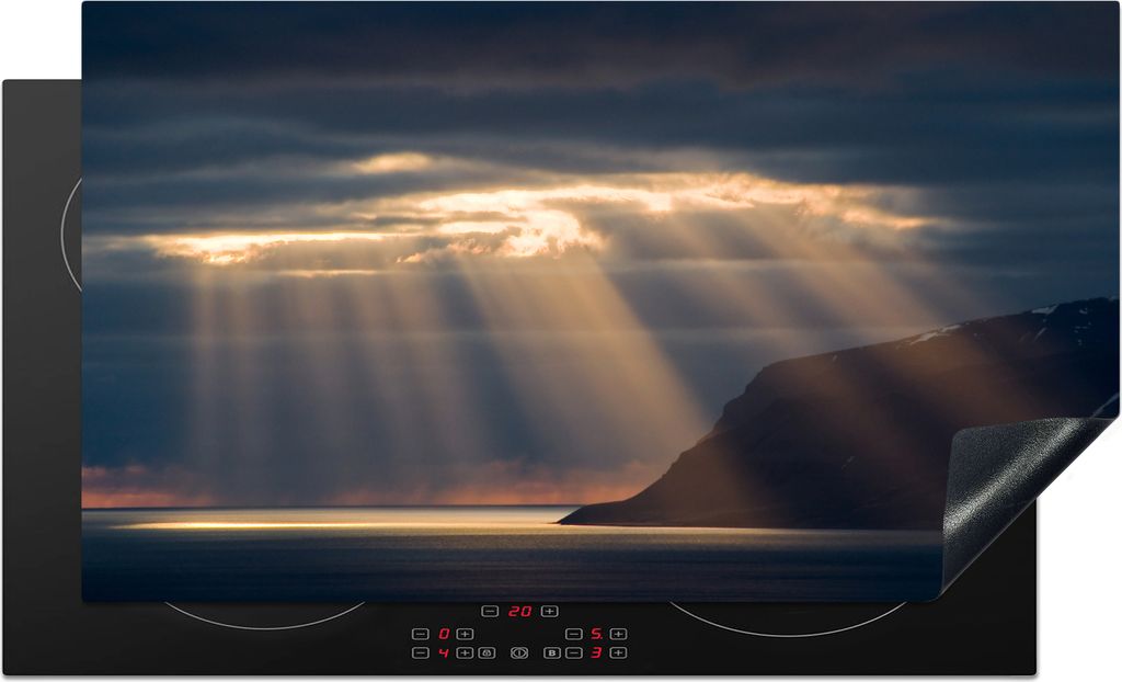 KitchenYeah Herdabdeckplatte Die Sonnenstrahlen aus den dunklen Wolken , 89x51cm, Küche Deko, Glaskeramikfeld Herdabdeckung, Abdeckplatte fùr K...