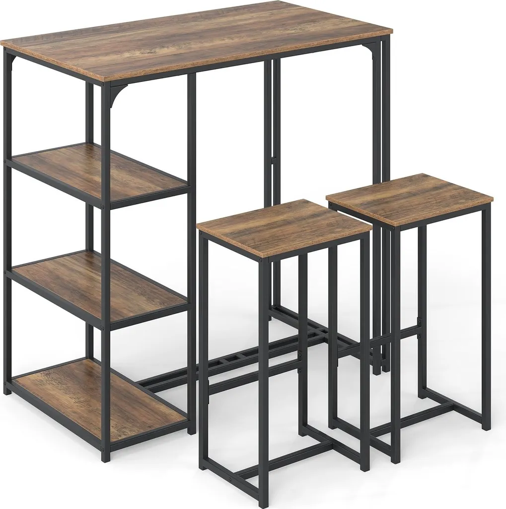 Ensemble mange-debout industriel avec rangements intégrés et 2 tabourets