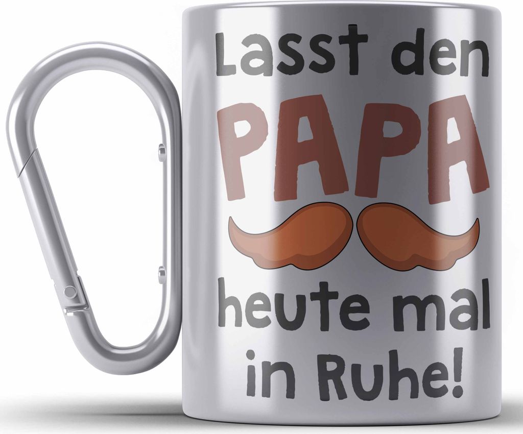 Trendation - Bester Papa Geschenk Vatertag Edelstahl Tasse Karabiner mit Spruch Vater Geschenk von Sohn Papa Karabiner Edelstahl Tasse Karabiner Ed...