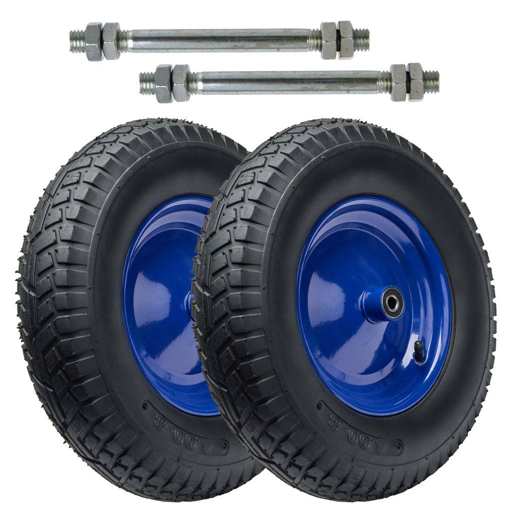 Garronda 2er Pack Ersatzrad Schubkarre 4.80/4.00-8 Schubkarrenrad Ø 390 mm Luftreifen 6PR Reifen bis 250 kg mit Achse Stahlfelge Kugellager für G...