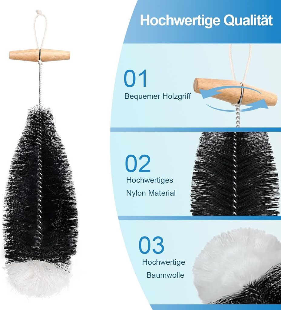 2 Brosses à Bouteille En Laine - Nettoyage Doux Et Sans Rayure Pour Carafes, Gourdes, Biberons - Longueur 35cm